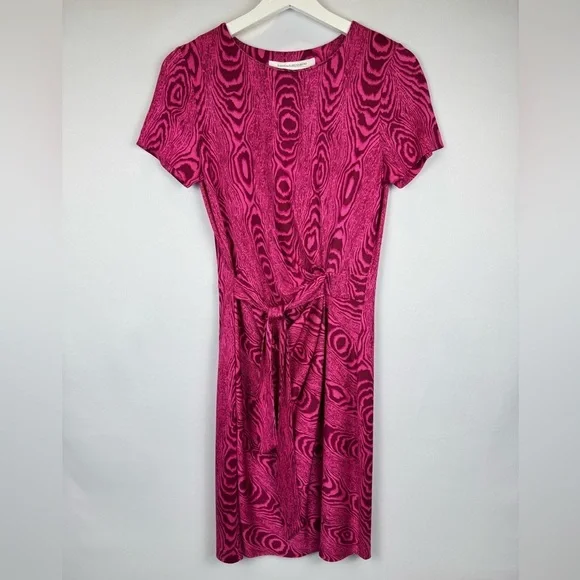 Diane von Furstenberg Zoe Dress Silk Jersey Short Sleeves Fuchsia Stretch Size 6 - Picture 3 of 11